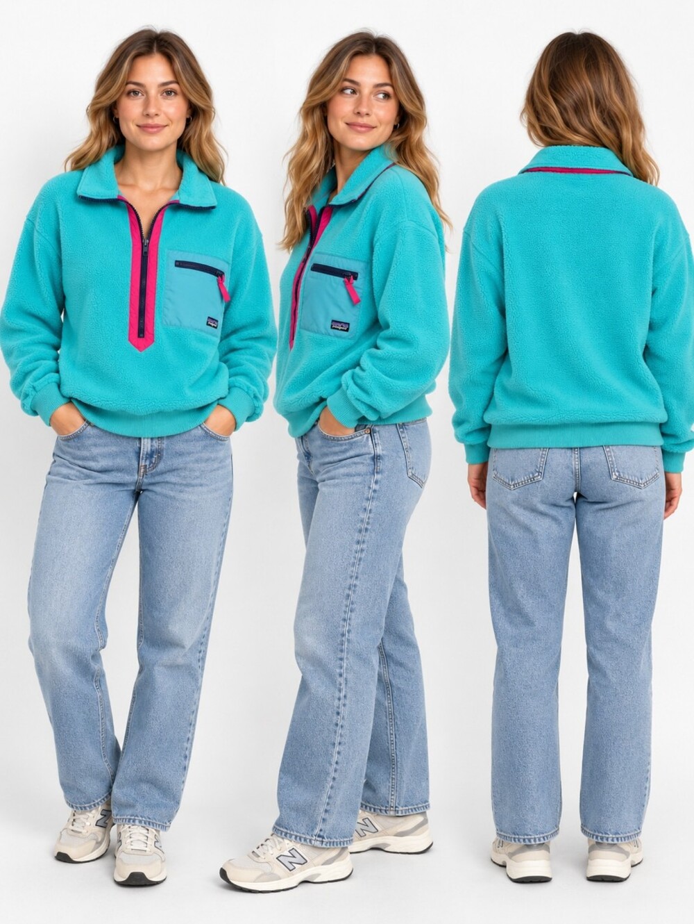 Vintage Patagonia USA Fleece Pullover Women’s 12 Aqua Pink Half Zip Stye 25359